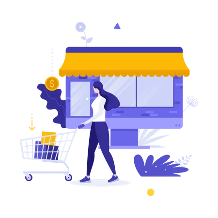 Woman doing online shopping  Illustration