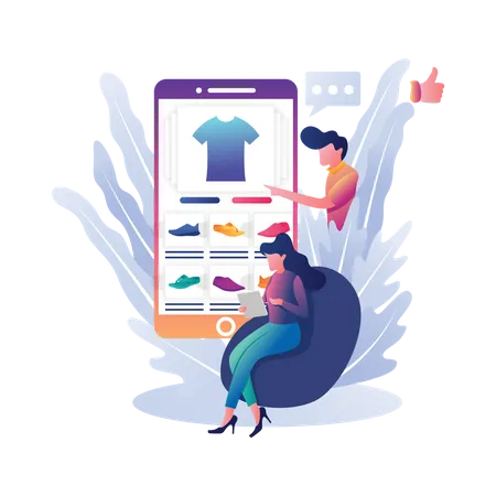 Woman doing online shopping  Illustration