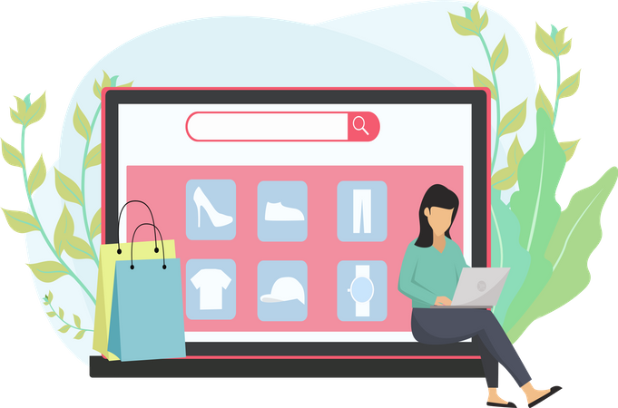 Woman doing online shopping  Illustration