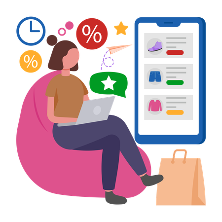 Woman doing Online Shopping  Illustration