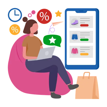 Woman doing Online Shopping  Illustration