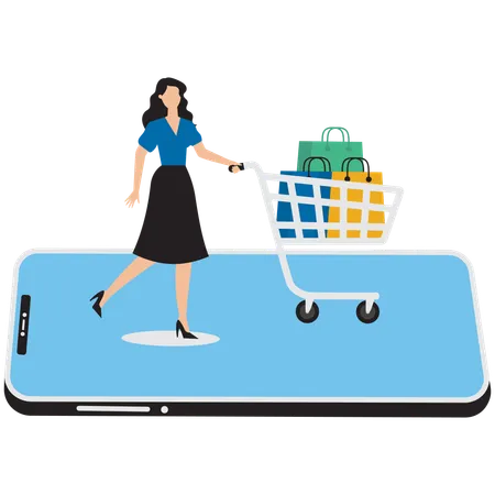 Woman doing online shopping  Illustration