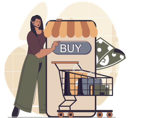 Woman doing online shopping  Illustration