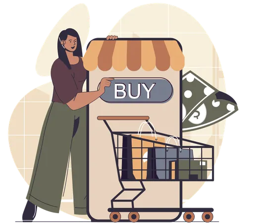 Woman doing online shopping  Illustration