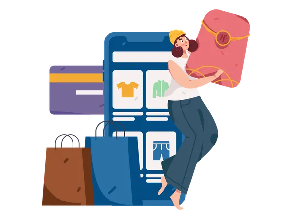 Woman doing online shopping  Illustration