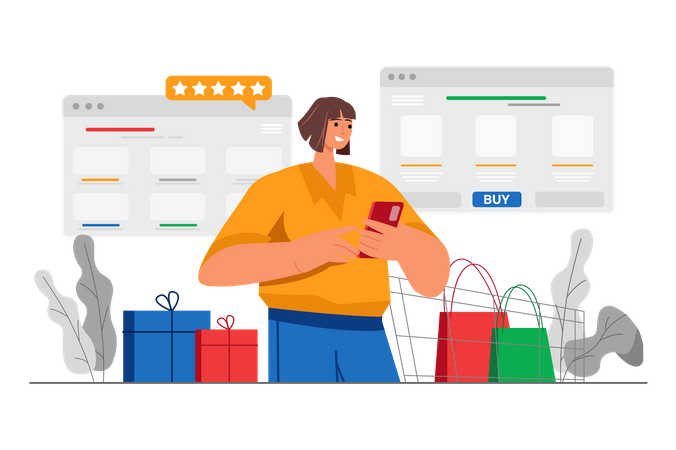 Woman doing online shopping  Illustration