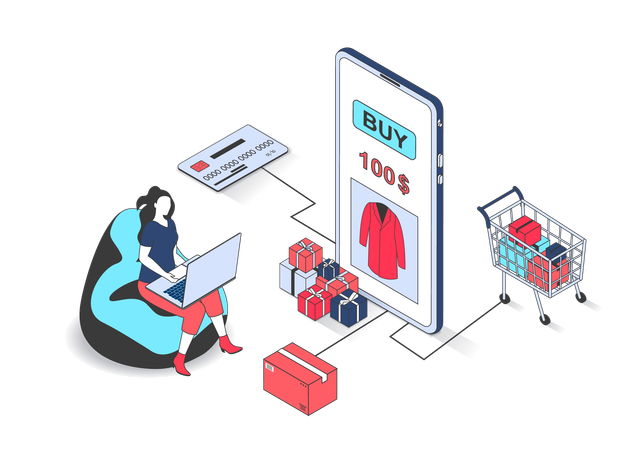 Woman doing online shopping  Illustration