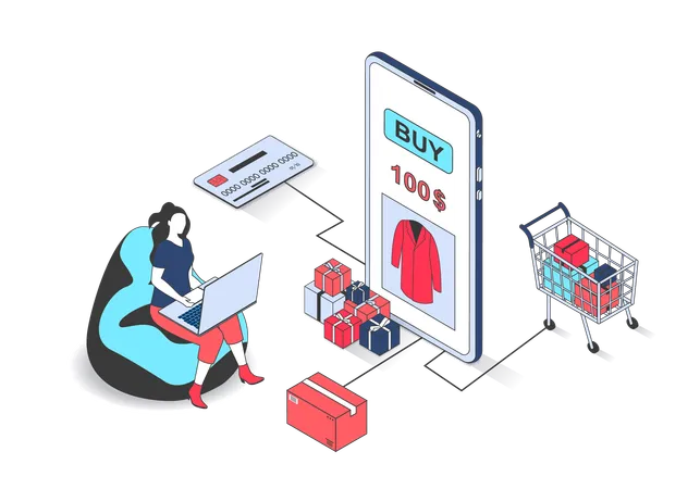 Woman doing online shopping  Illustration