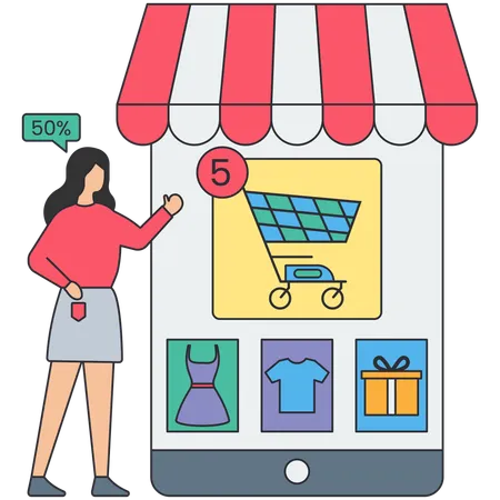 Woman doing online shopping  Illustration