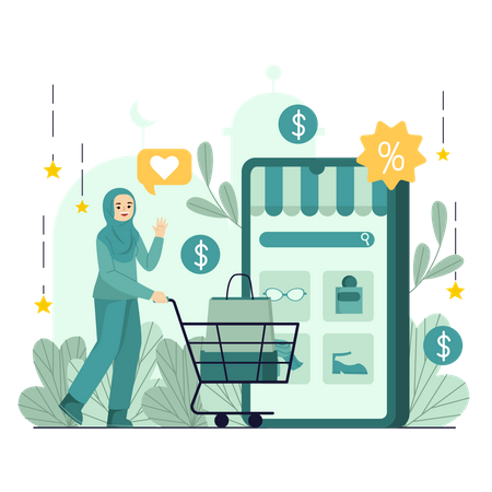 Woman doing online Shopping  Illustration