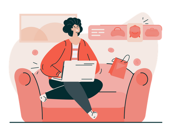 Woman doing online shopping  Illustration