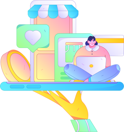 Woman doing online shopping  Illustration