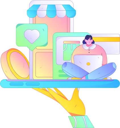 Woman doing online shopping  Illustration