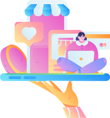 Woman doing online shopping  Illustration