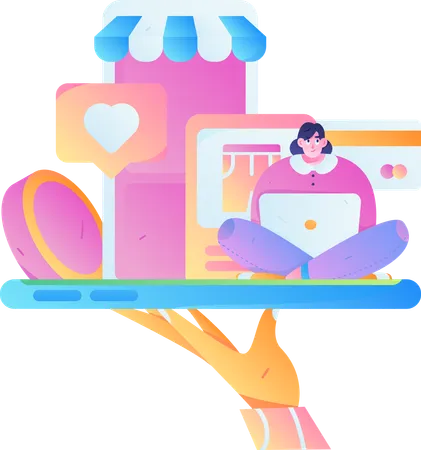 Woman doing online shopping  Illustration