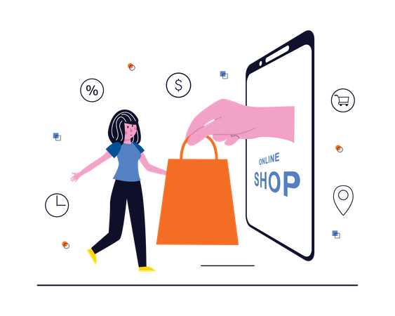 Woman doing online shopping  Illustration