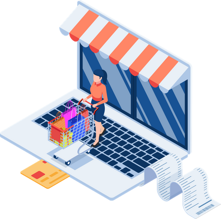 Woman doing online shopping  Illustration