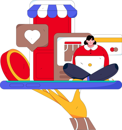 Woman doing online shopping  Illustration