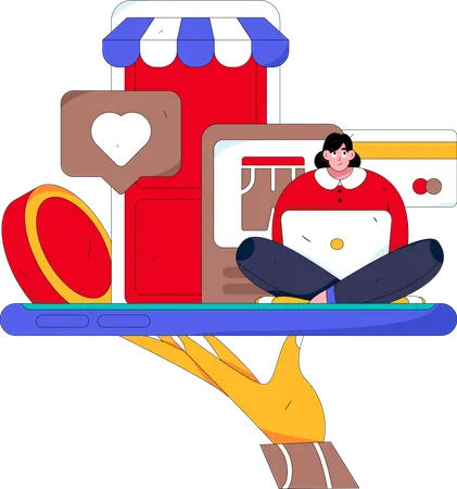 Woman doing online shopping  Illustration