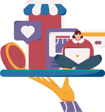 Woman doing online shopping  Illustration