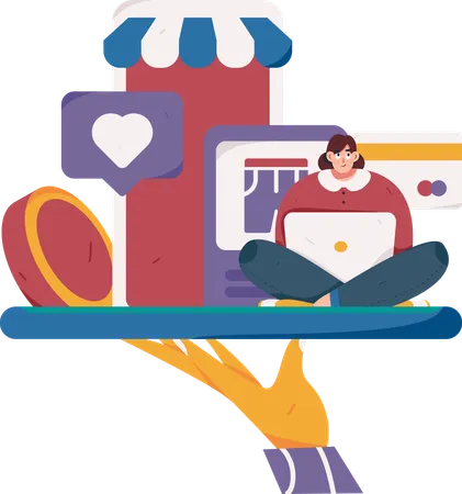 Woman doing online shopping  Illustration