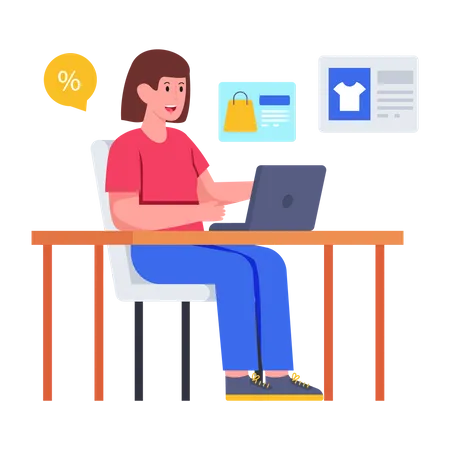 Woman doing Online Shopping  Illustration