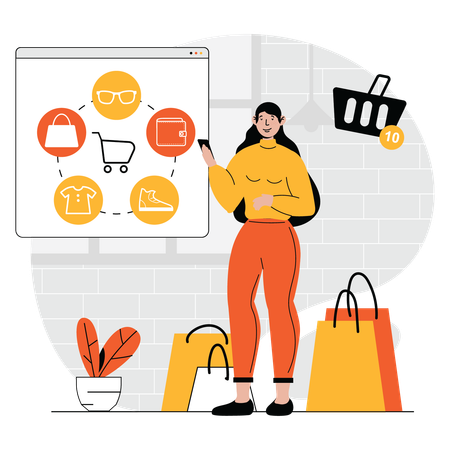 Woman doing online shopping  Illustration