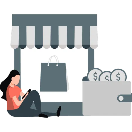 Woman doing online shopping  Illustration