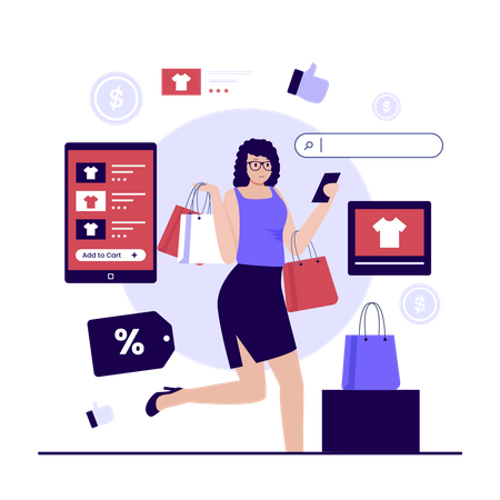 Woman doing online shopping  Illustration