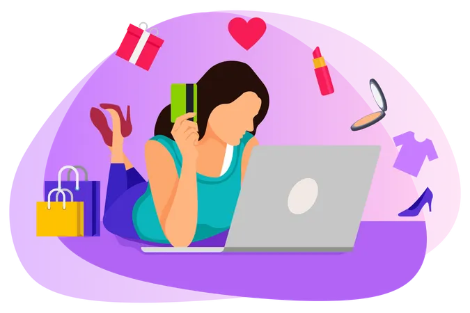 Woman doing online shopping  Illustration