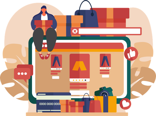 Woman doing online shopping  Illustration