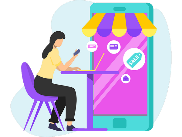 Woman Doing Online Shopping  Illustration