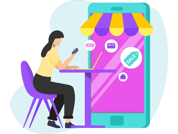 Woman Doing Online Shopping  Illustration