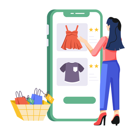 Woman doing online shopping  Illustration