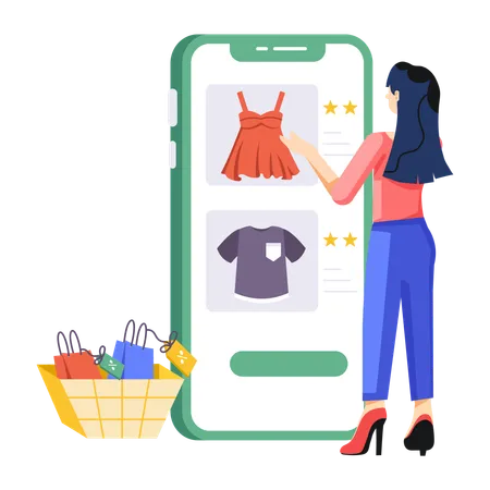 Woman doing online shopping  Illustration