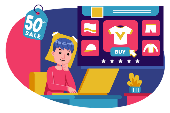 Woman doing online shopping  Illustration