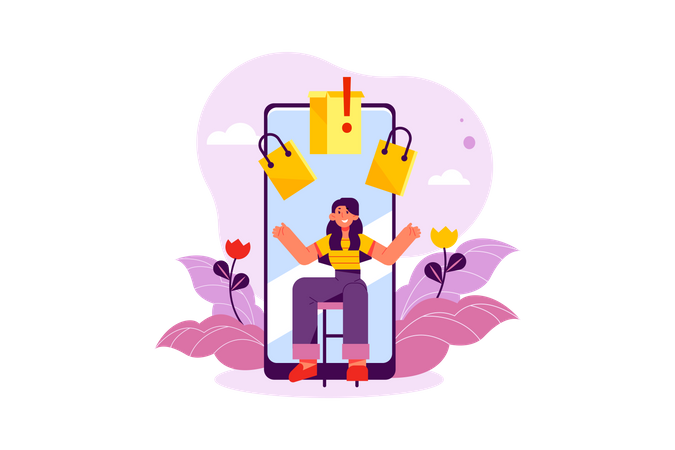 Woman doing online shopping  Illustration