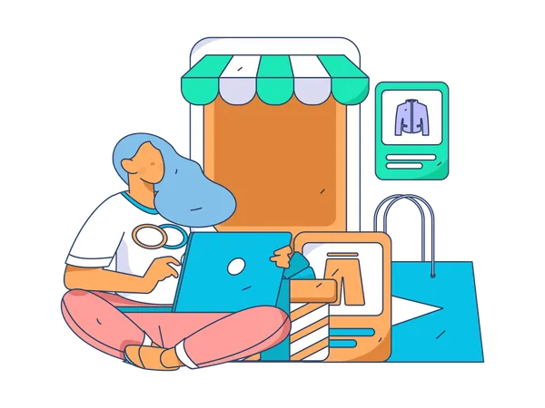 Woman doing online shopping on laptop  Illustration
