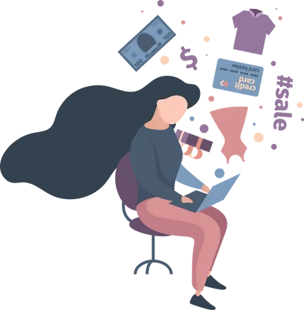 Woman doing online shopping on sale  Illustration