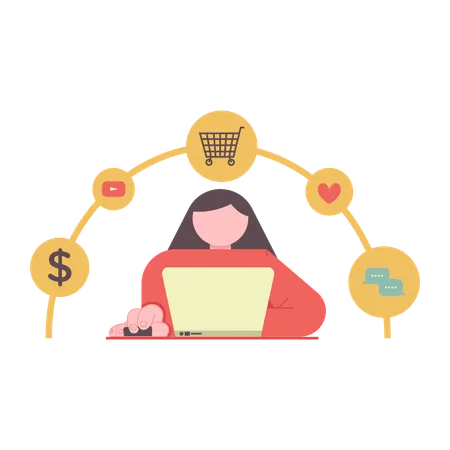 Woman doing online shopping payment  Illustration