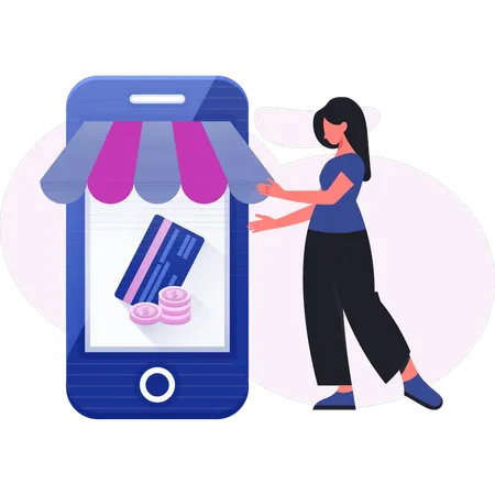 Woman doing online shopping payment  Illustration