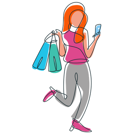 Woman doing online shopping using smartphone  Illustration