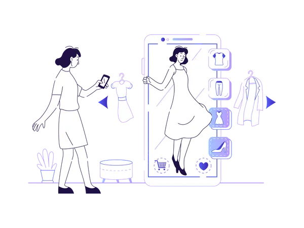 Woman doing online shopping using virtual technology Illustration