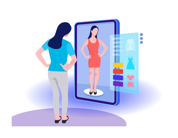 Woman doing online shopping using Virtual Technology  Illustration