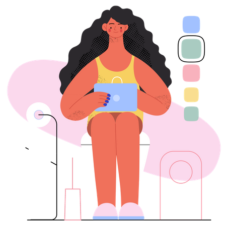 Woman doing online shopping while sitting in toilet Illustration