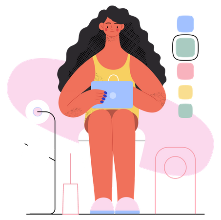 Woman doing online shopping while sitting in toilet  Illustration