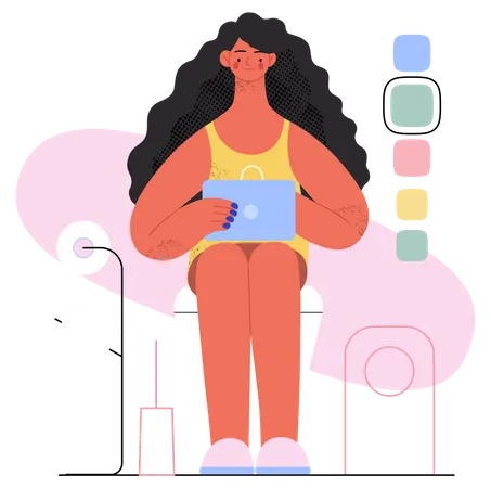 Woman doing online shopping while sitting in toilet  Illustration