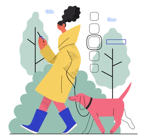 Woman doing online shopping while walking in park Illustration