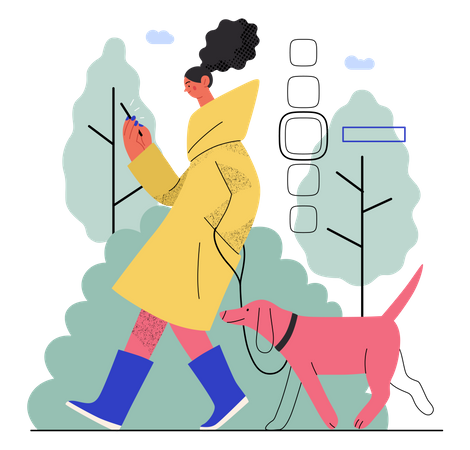 Woman doing online shopping while walking in park  Illustration