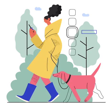 Woman doing online shopping while walking in park  Illustration